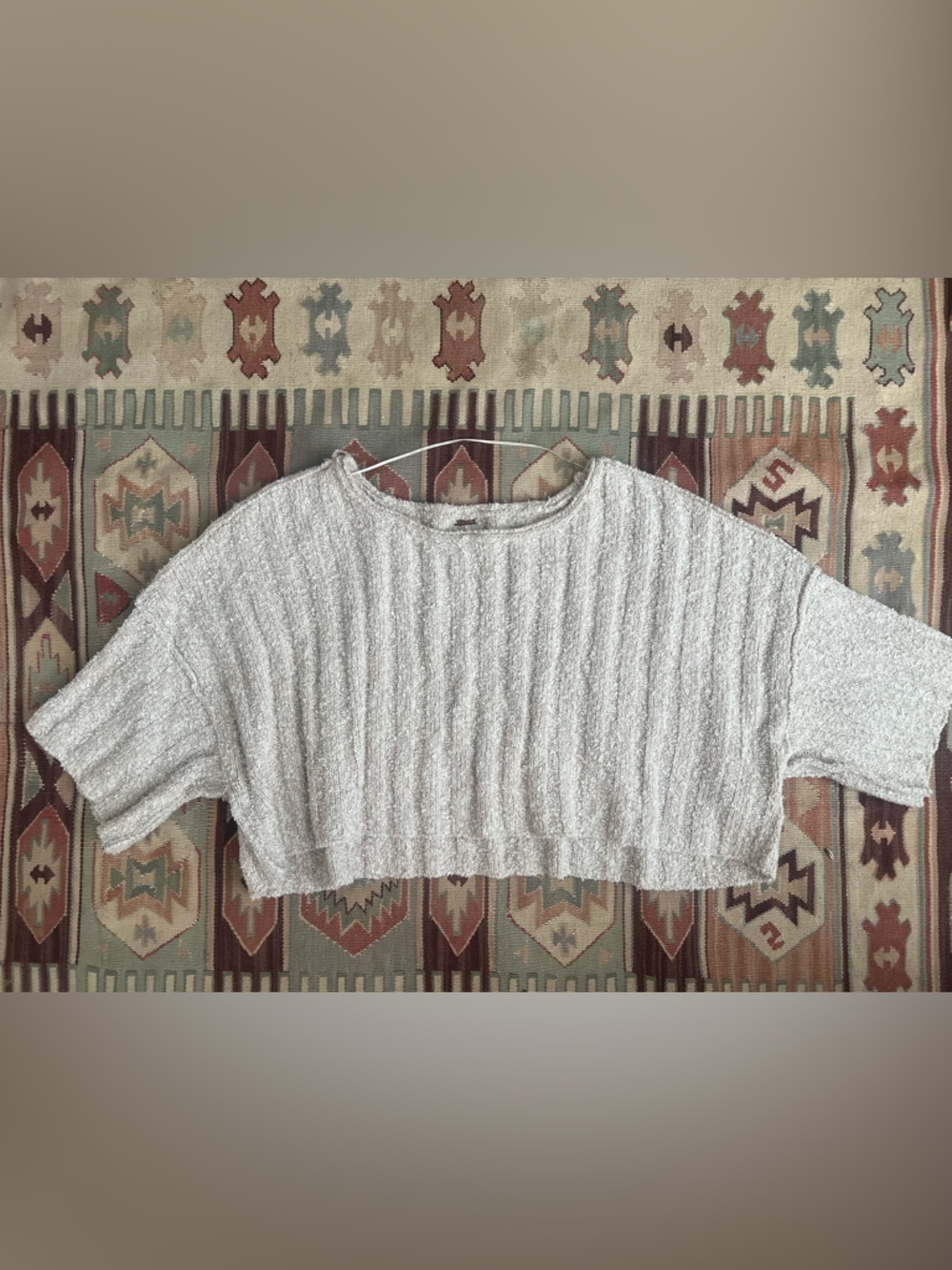 Free People Heathered Cream Short-Sleeve Knit Top